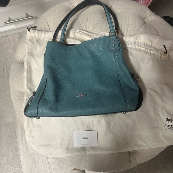 Coach Edie Teal Leather Women's Bag - Picture 2 of 9